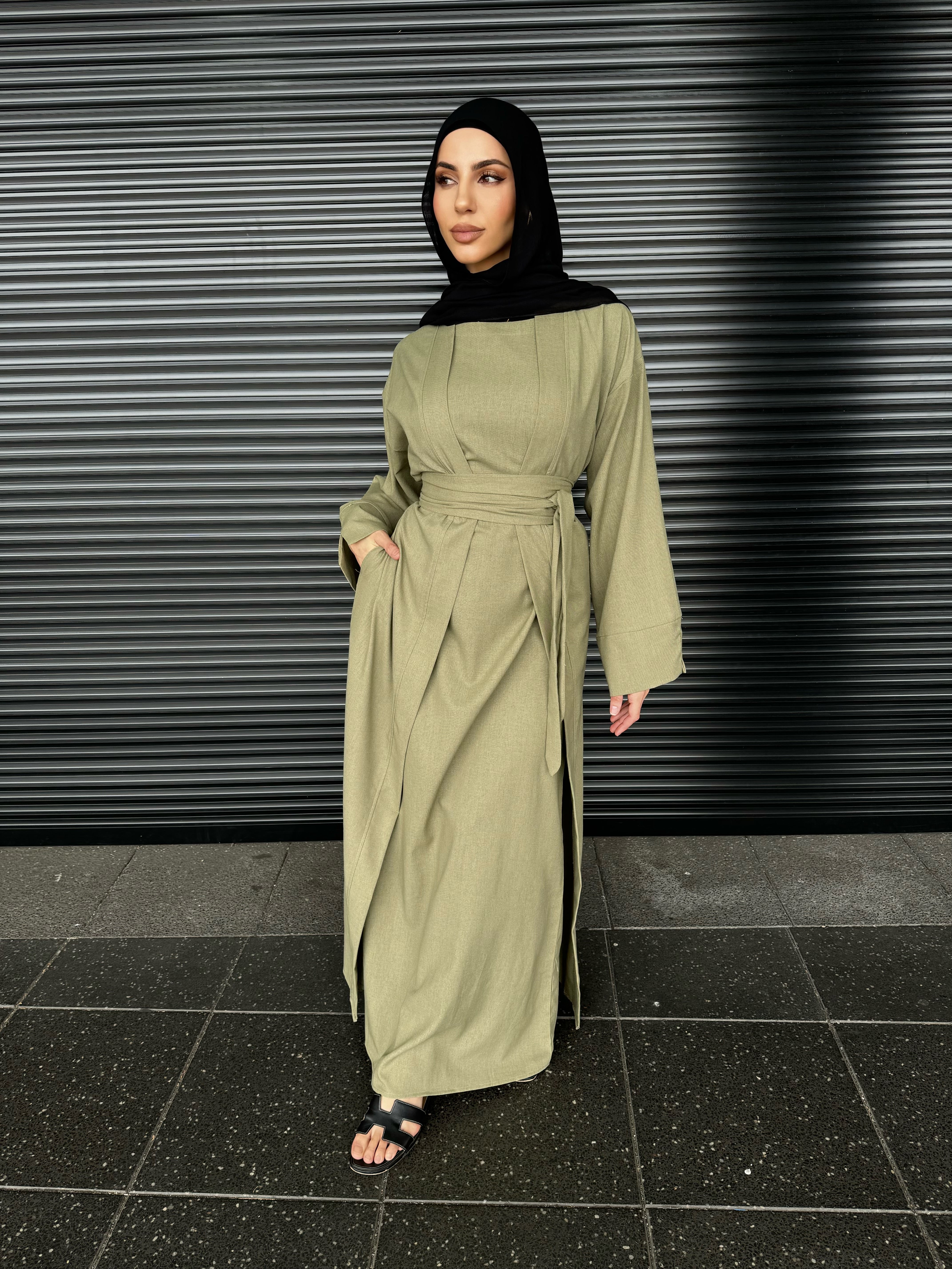 Malaak linen abaya set