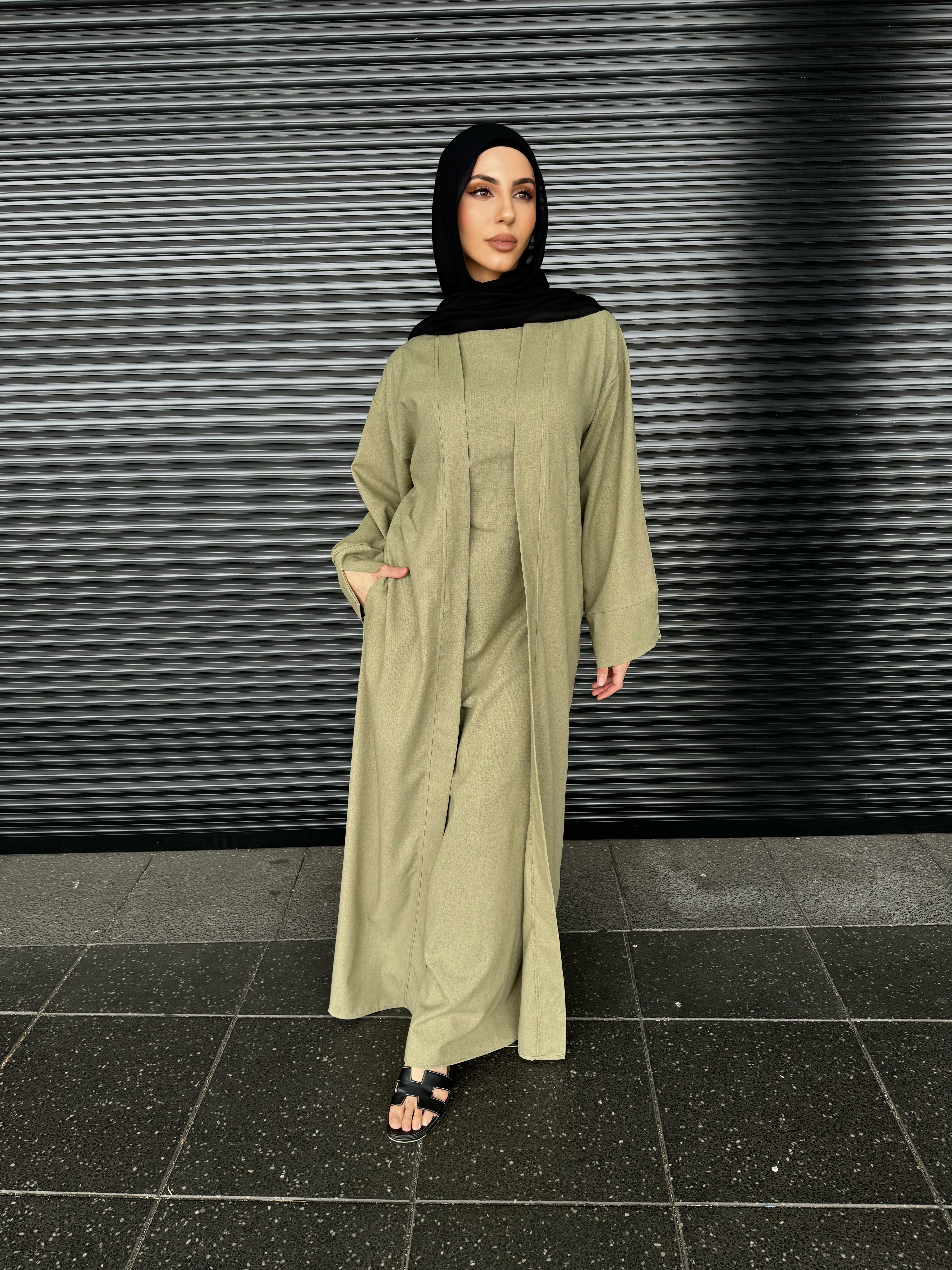 Malaak linen abaya set