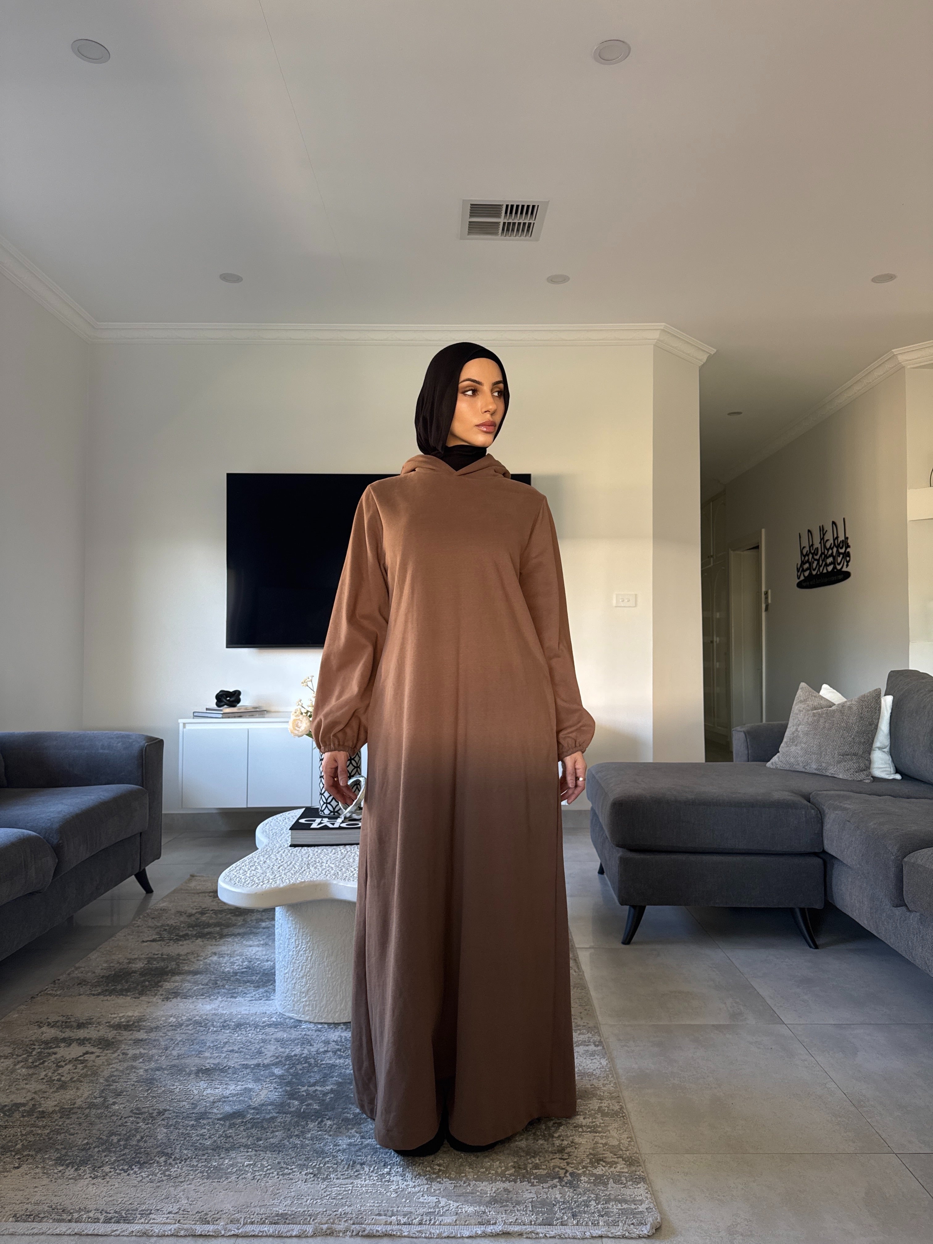 Thick cotton hoody abaya