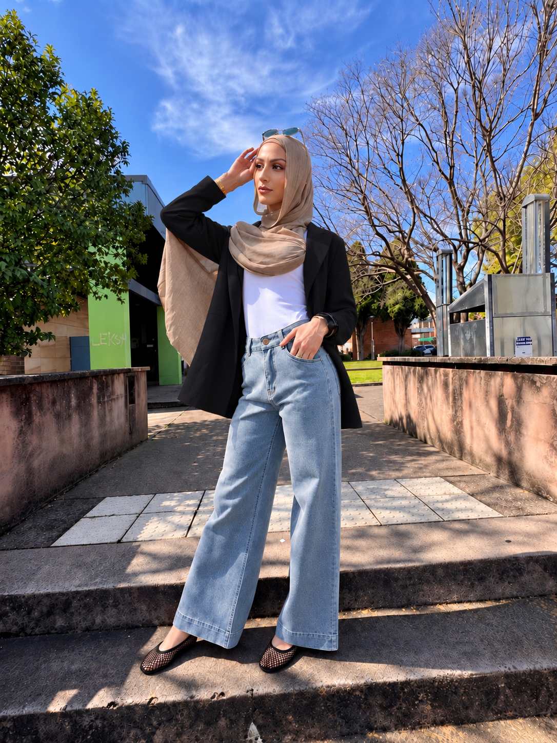 Winona Blue Wide Leg Jeans by NIICE Australia featuring light blue denim, high waisted fit, classic front pockets and relaxed wide legs.