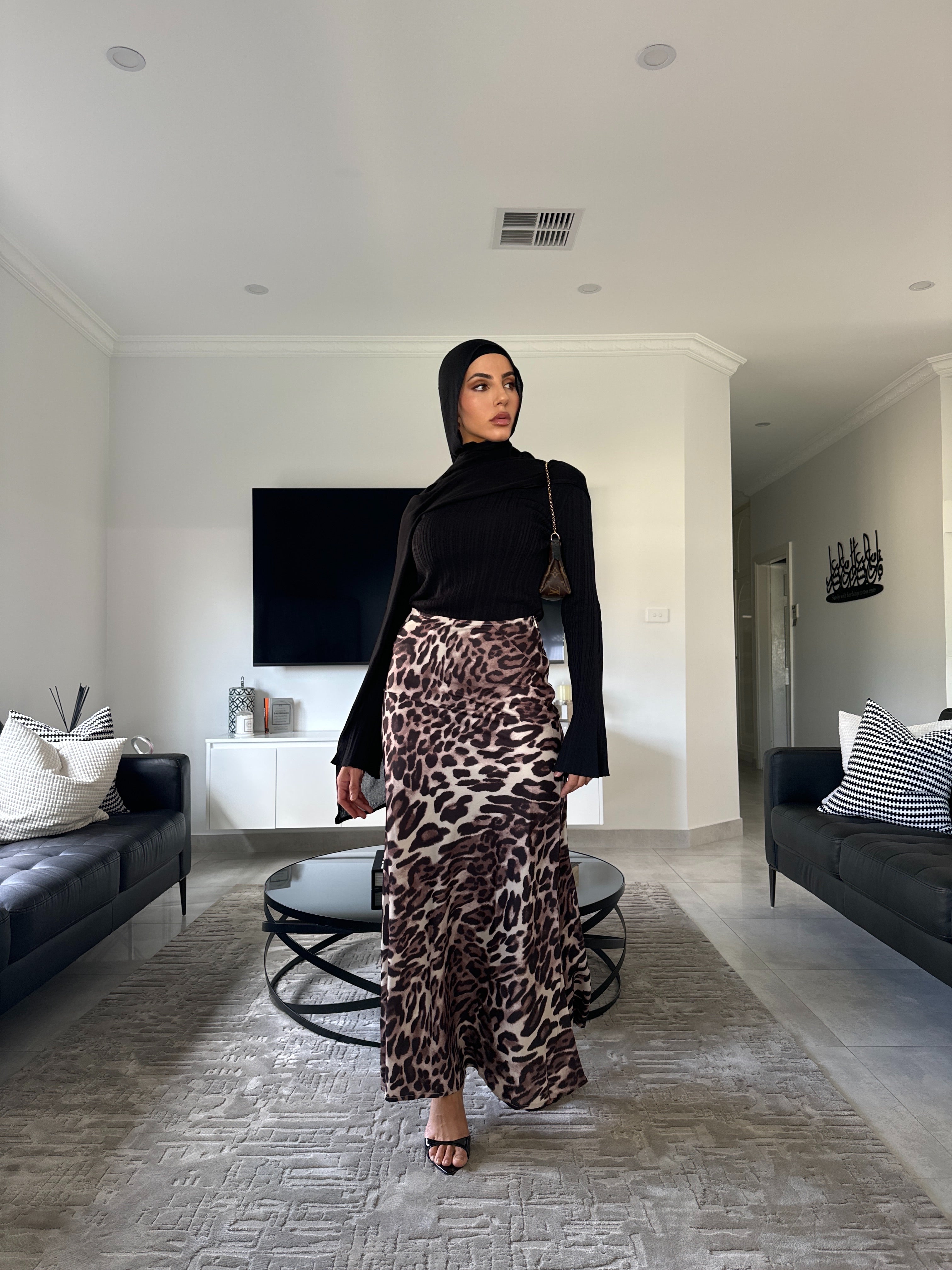 Leopard satin skirt