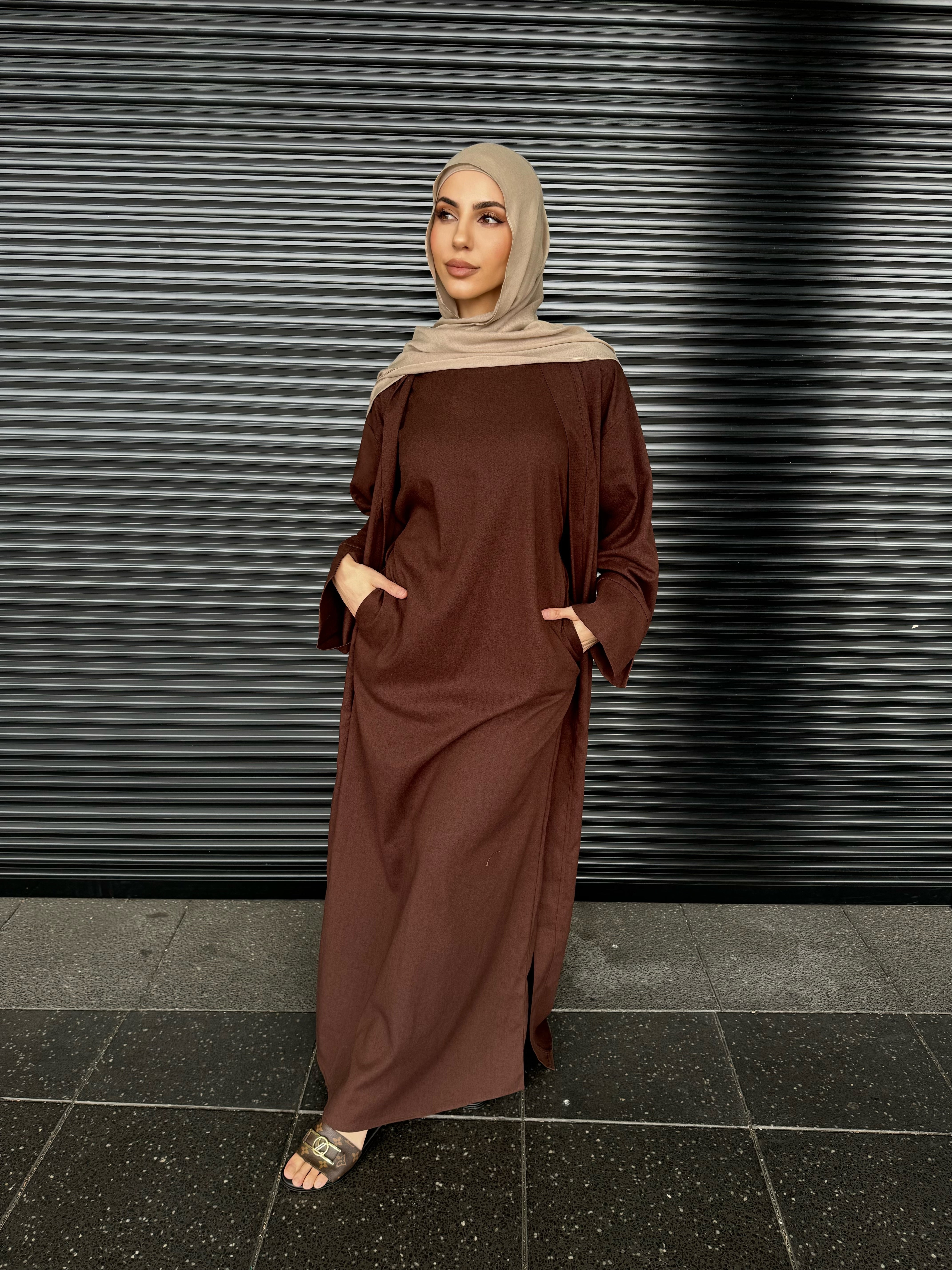 Malaak linen abaya set