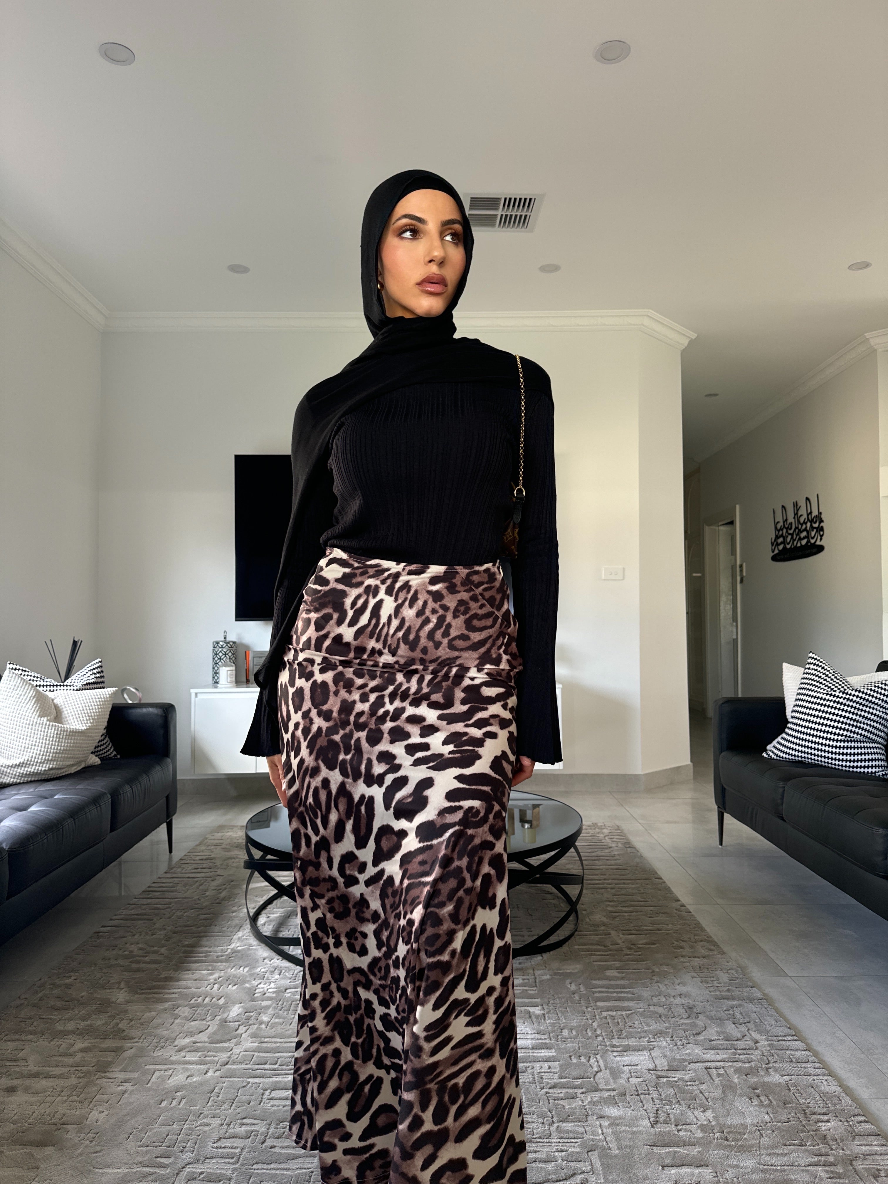 Leopard satin skirt