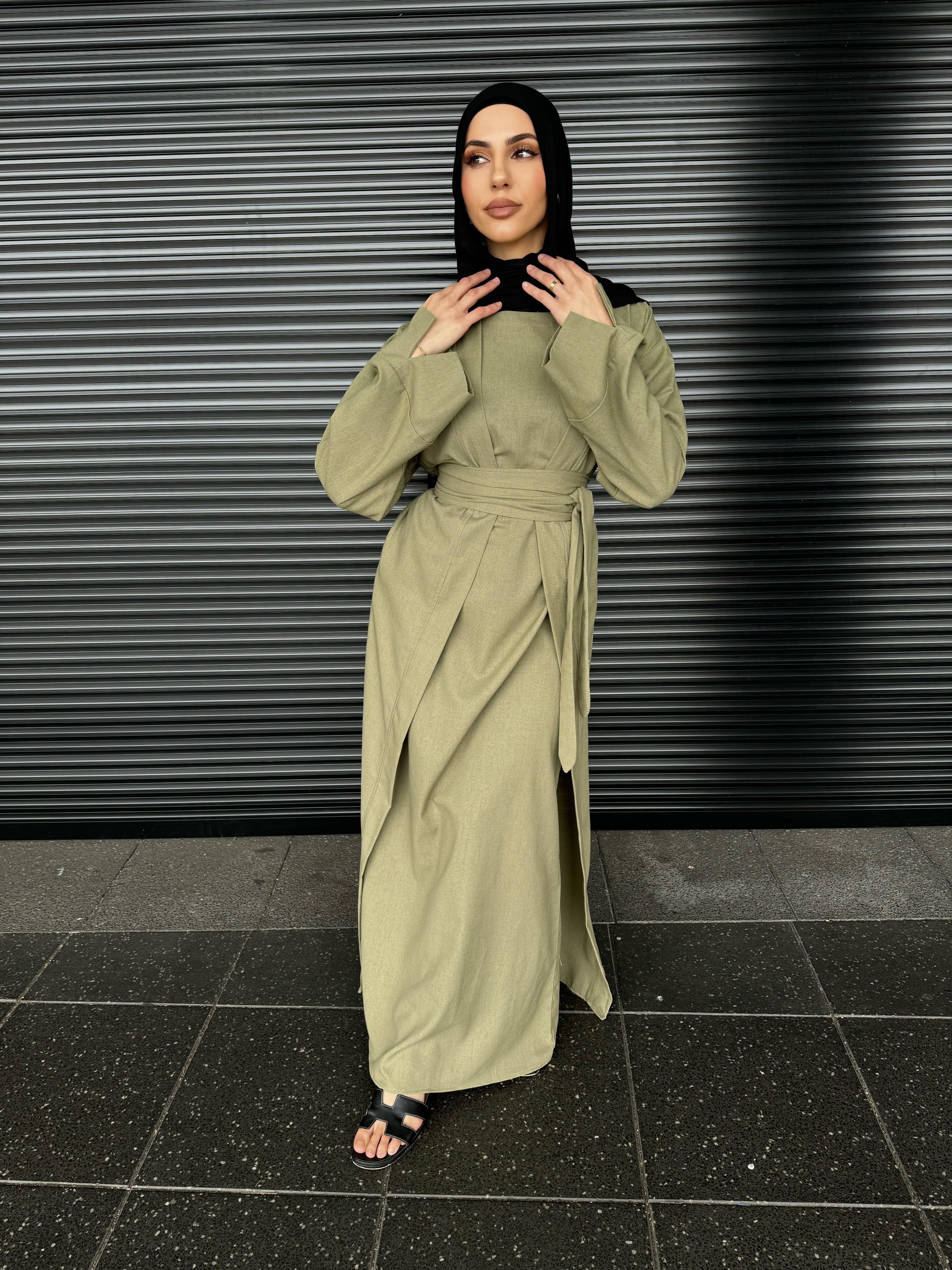 Malaak linen abaya set