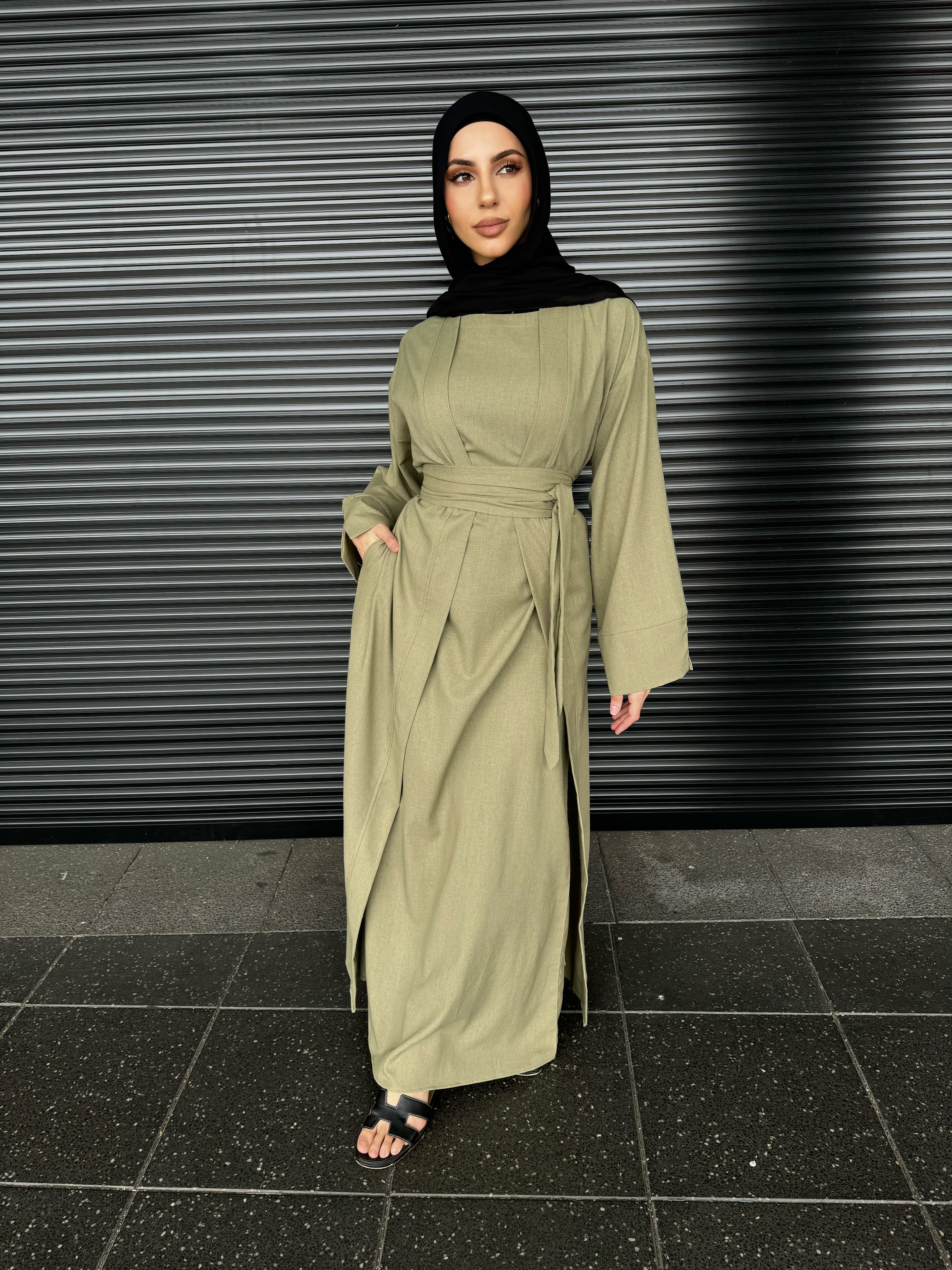 Malaak linen abaya set