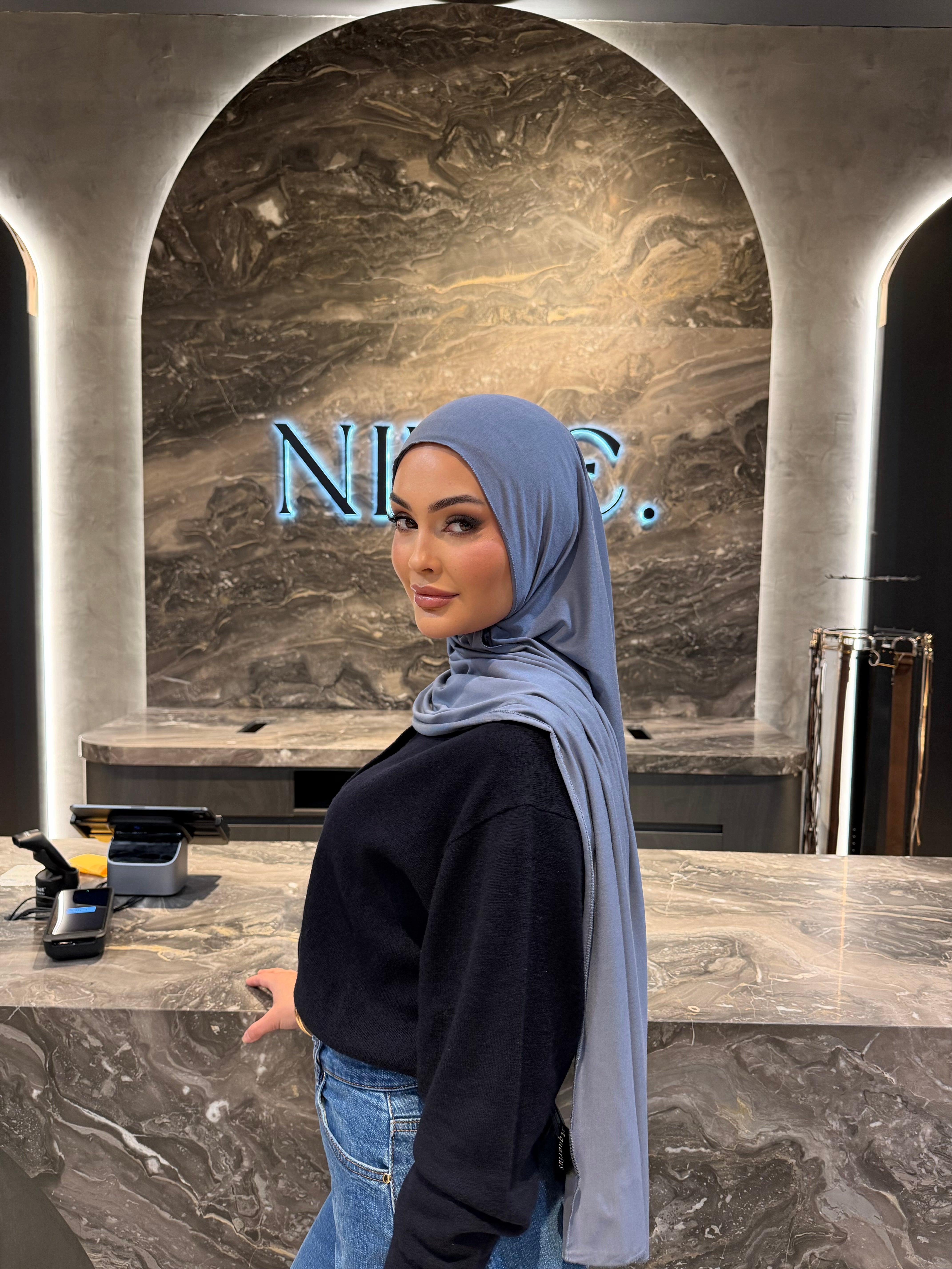 Jersey hijab steel blue #H120